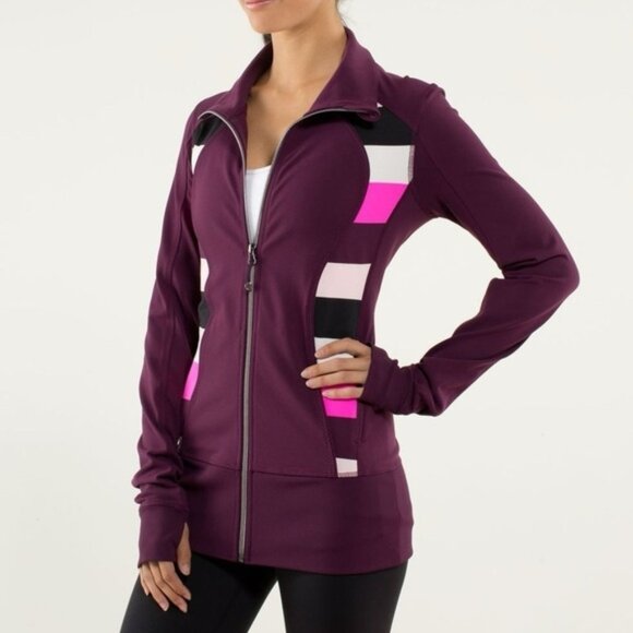 Lululemon Nice Asana Jacket Plum Pow Stripe Raspberry Glo Light - Picture 1 of 6